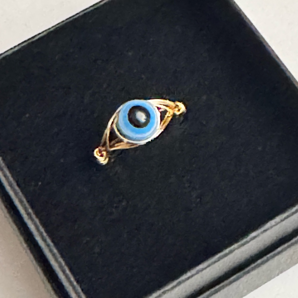 Gold and Blue Evil Eye Ring size 8